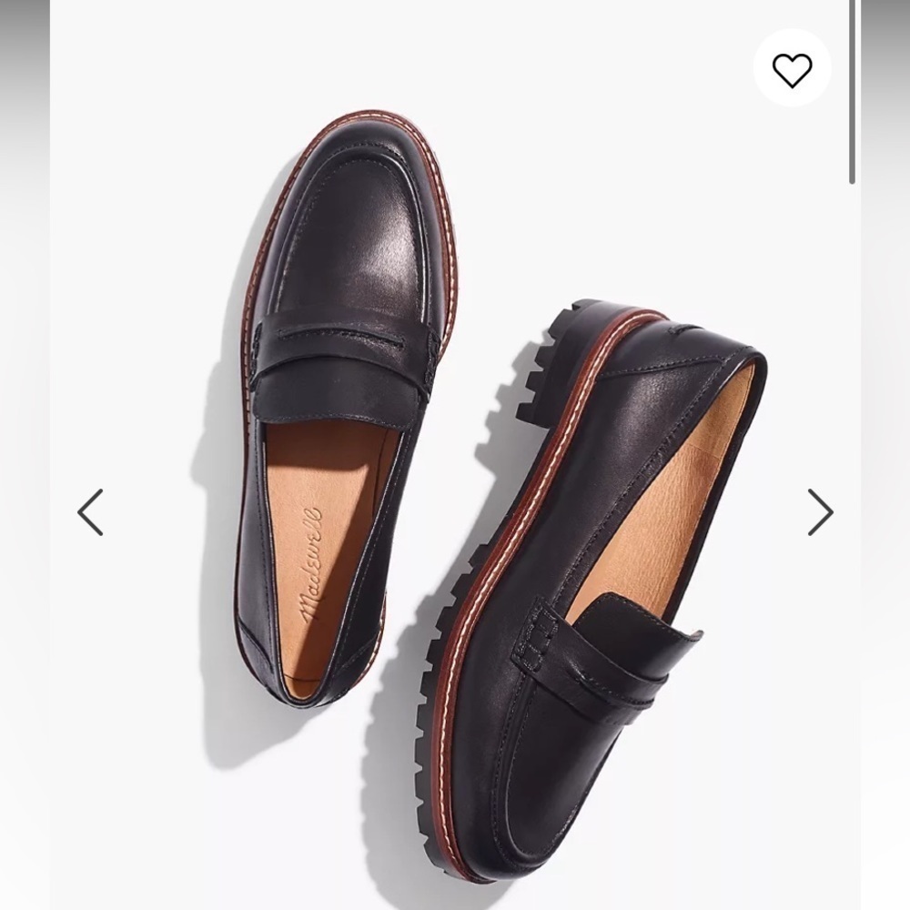 Madewell Black Leather Lug Sole Penny Loafers